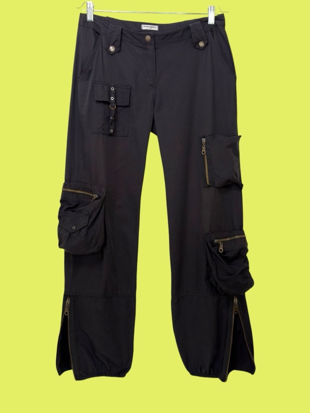 90s Sharagano Black Baggy Cargo Pants S Y2K CyberPunk Techwear Goth Tactical - Picture 13 of 13